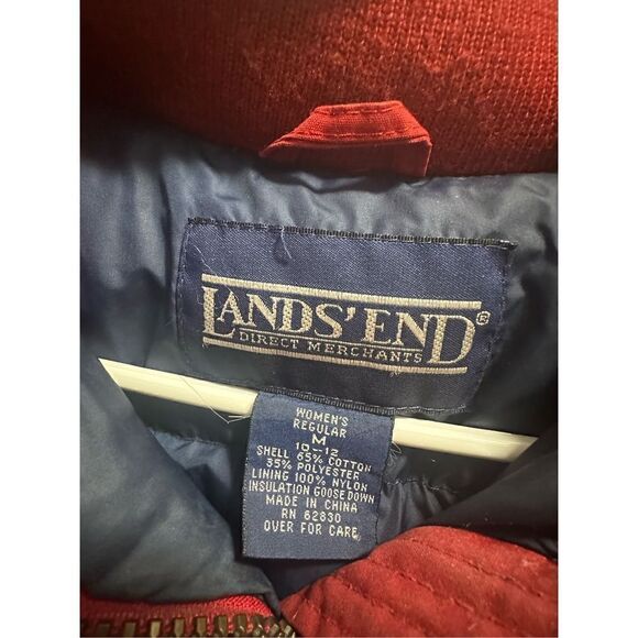 Women's Lands' End Red Goose Down Fill Puffer Coat Size Medium With Wear - Picture 9 of 10